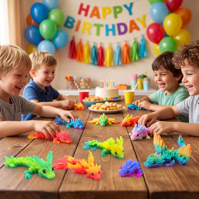 Alt view image 2 of 7 - 8 Pcs 3D Printed Dragon, 4.4" Colorful Flexible Articulated Dragon Fidget Toys for Party Favors, Classroom Prizes, Goodie Bag Fillers, Autism Stress Relief for Kids & Adults Birthday Gifts
