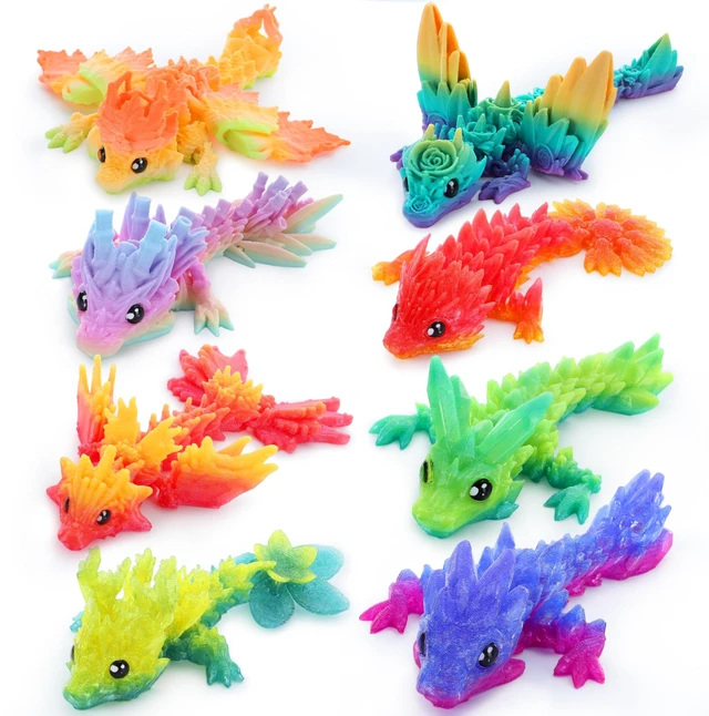 Main image of 8 Pcs 3D Printed Dragon, 4.4" Colorful Flexible Articulated Dragon Fidget Toys for Party Favors, Classroom Prizes, Goodie Bag Fillers, Autism Stress Relief for Kids & Adults Birthday Gifts