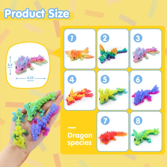 Alt view image 3 of 7 - 8 Pcs 3D Printed Dragon, 4.4" Colorful Flexible Articulated Dragon Fidget Toys for Party Favors, Classroom Prizes, Goodie Bag Fillers, Autism Stress Relief for Kids & Adults Birthday Gifts