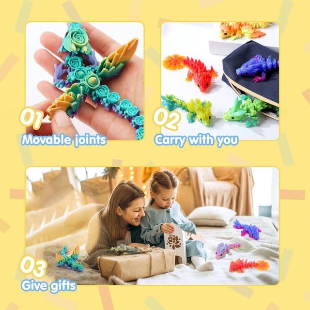 Alt view image 5 of 7 - 8 Pcs 3D Printed Dragon, 4.4" Colorful Flexible Articulated Dragon Fidget Toys for Party Favors, Classroom Prizes, Goodie Bag Fillers, Autism Stress Relief for Kids & Adults Birthday Gifts