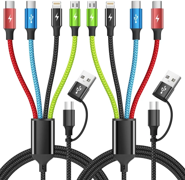 Main image of 4 in 2 Multi Charging Cable, 2 Pack 5FT Dual Input Charging Cords | USB A & USB C Inputs with Dual USB C, IP & Micro Outputs, Travel Essentials, Phone Charger for Multiple Devices