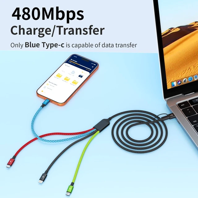 Alt view image 6 of 7 - 4 in 2 Multi Charging Cable, 2 Pack 5FT Dual Input Charging Cords | USB A & USB C Inputs with Dual USB C, IP & Micro Outputs, Travel Essentials, Phone Charger for Multiple Devices