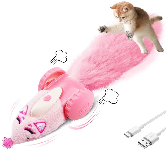 Main image of Automatic Cat Toys, Plush Cat Mouse Toy, Interactive Toy for Indoor Cats, Smart Moving Kitten Toy, Rechargeable (Pink)