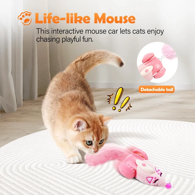 Alt view image 2 of 6 - Automatic Cat Toys, Plush Cat Mouse Toy, Interactive Toy for Indoor Cats, Smart Moving Kitten Toy, Rechargeable (Pink)