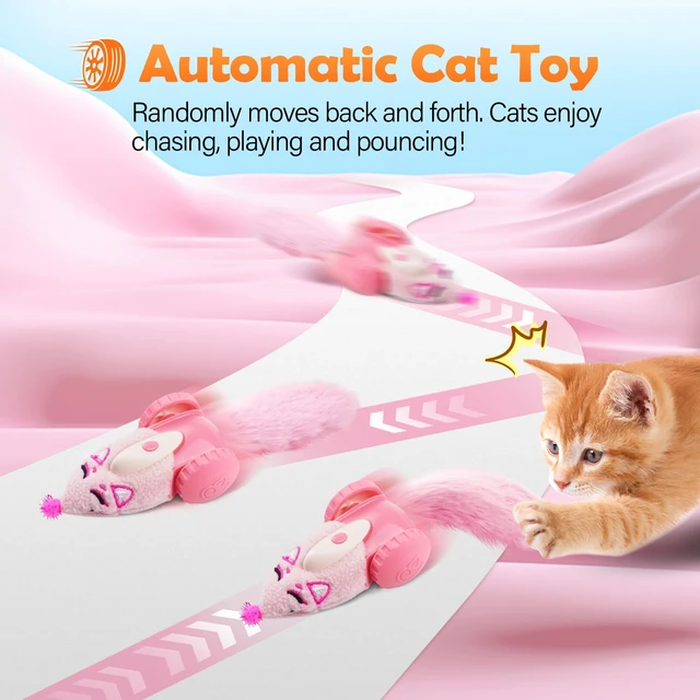 Alt view image 3 of 6 - Automatic Cat Toys, Plush Cat Mouse Toy, Interactive Toy for Indoor Cats, Smart Moving Kitten Toy, Rechargeable (Pink)