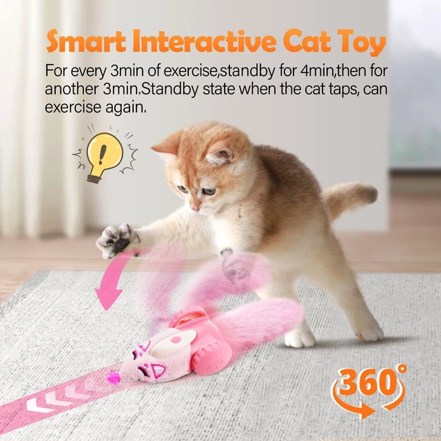 Alt view image 4 of 6 - Automatic Cat Toys, Plush Cat Mouse Toy, Interactive Toy for Indoor Cats, Smart Moving Kitten Toy, Rechargeable (Pink)
