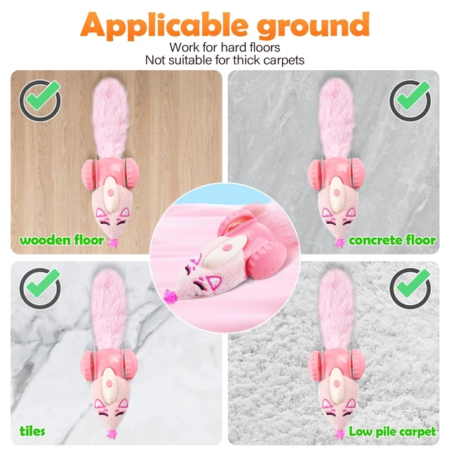 Alt view image 5 of 6 - Automatic Cat Toys, Plush Cat Mouse Toy, Interactive Toy for Indoor Cats, Smart Moving Kitten Toy, Rechargeable (Pink)