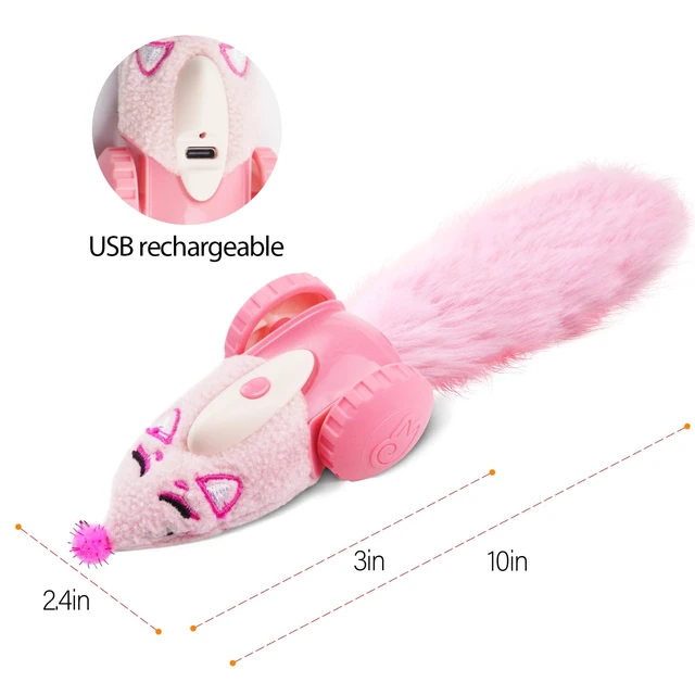 Alt view image 6 of 6 - Automatic Cat Toys, Plush Cat Mouse Toy, Interactive Toy for Indoor Cats, Smart Moving Kitten Toy, Rechargeable (Pink)