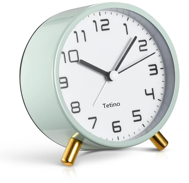 Main image of Analog Alarm Clocks,Retro Metal Desk Silent Non Ticking Small Clock with Night Light,Battery Operated,Simple Design,for Bedrooms, Bedside,Office,Home Décor (Green)