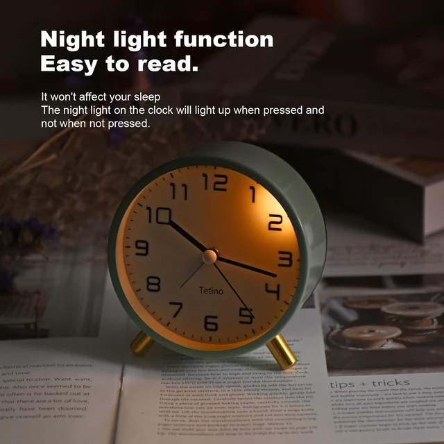 Alt view image 2 of 7 - Analog Alarm Clocks,Retro Metal Desk Silent Non Ticking Small Clock with Night Light,Battery Operated,Simple Design,for Bedrooms, Bedside,Office,Home Décor (Green)