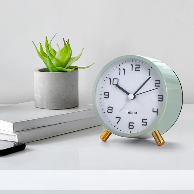 Alt view image 3 of 7 - Analog Alarm Clocks,Retro Metal Desk Silent Non Ticking Small Clock with Night Light,Battery Operated,Simple Design,for Bedrooms, Bedside,Office,Home Décor (Green)
