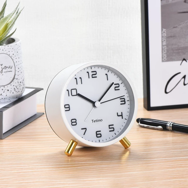 Alt view image 4 of 7 - Analog Alarm Clocks,Retro Metal Desk Silent Non Ticking Small Clock with Night Light,Battery Operated,Simple Design,for Bedrooms, Bedside,Office,Home Décor (Green)
