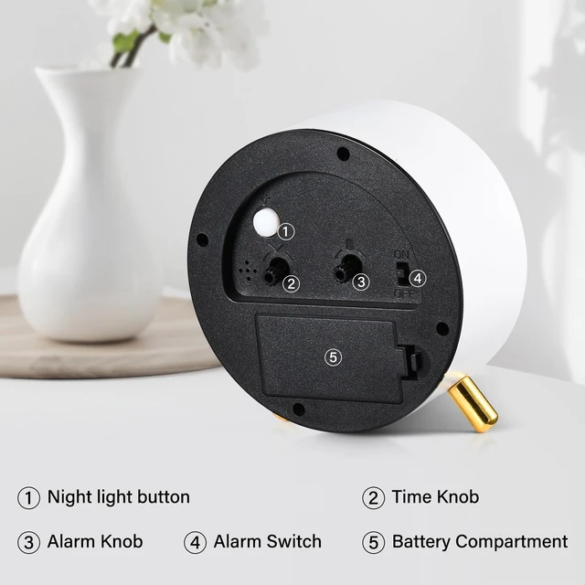 Alt view image 6 of 7 - Analog Alarm Clocks,Retro Metal Desk Silent Non Ticking Small Clock with Night Light,Battery Operated,Simple Design,for Bedrooms, Bedside,Office,Home Décor (Green)