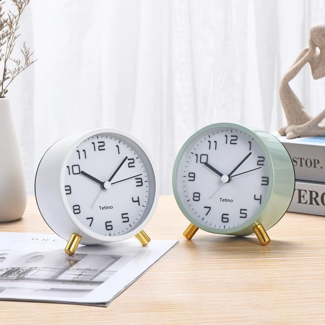 Alt view image 7 of 7 - Analog Alarm Clocks,Retro Metal Desk Silent Non Ticking Small Clock with Night Light,Battery Operated,Simple Design,for Bedrooms, Bedside,Office,Home Décor (Green)