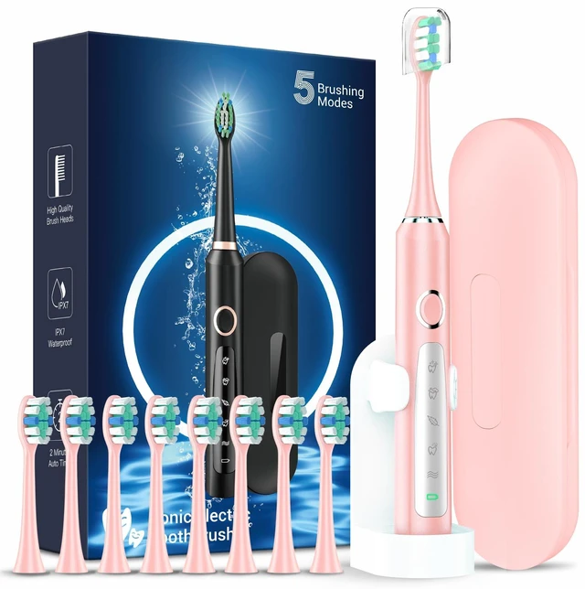 Main image of M5 Sonic Electric Toothbrush for Adults and Kids - Rechargeable Electric Toothbrush Kids Ages 12+ and Adults with 8 Brush Heads & Travel Case, 120 Days Battery Life - Pink