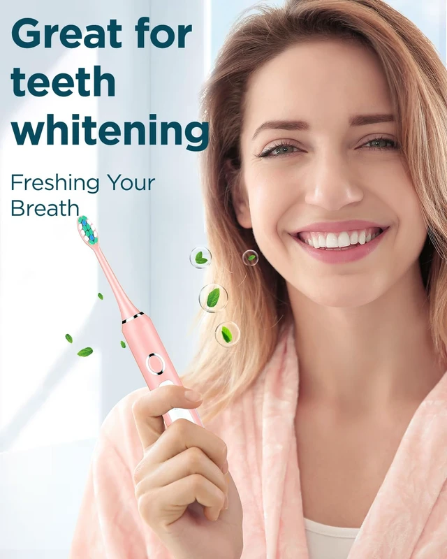 Alt view image 3 of 7 - M5 Sonic Electric Toothbrush for Adults and Kids - Rechargeable Electric Toothbrush Kids Ages 12+ and Adults with 8 Brush Heads & Travel Case, 120 Days Battery Life - Pink