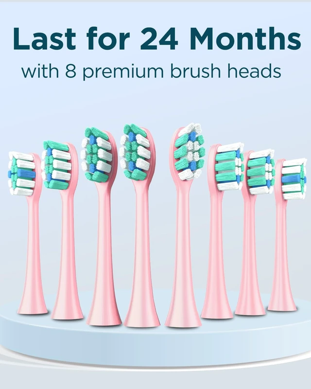 Alt view image 4 of 7 - M5 Sonic Electric Toothbrush for Adults and Kids - Rechargeable Electric Toothbrush Kids Ages 12+ and Adults with 8 Brush Heads & Travel Case, 120 Days Battery Life - Pink