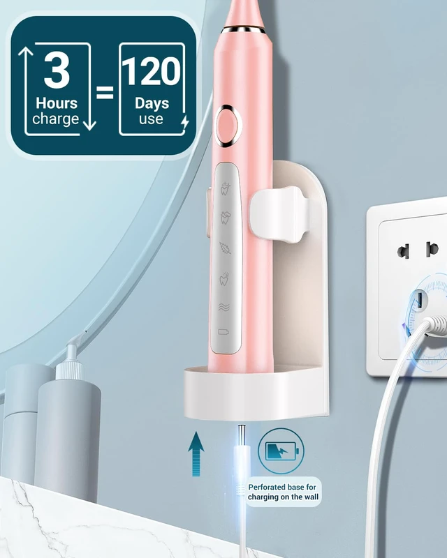 Alt view image 5 of 7 - M5 Sonic Electric Toothbrush for Adults and Kids - Rechargeable Electric Toothbrush Kids Ages 12+ and Adults with 8 Brush Heads & Travel Case, 120 Days Battery Life - Pink