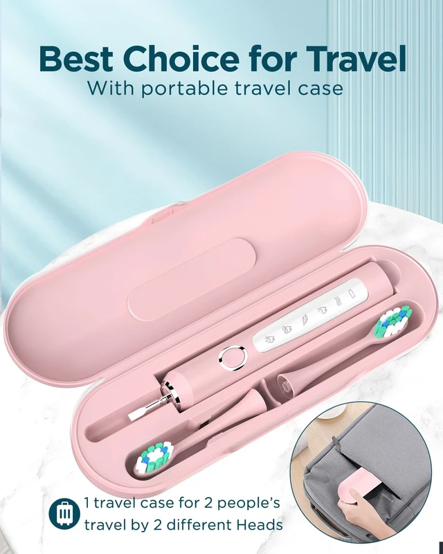 Alt view image 6 of 7 - M5 Sonic Electric Toothbrush for Adults and Kids - Rechargeable Electric Toothbrush Kids Ages 12+ and Adults with 8 Brush Heads & Travel Case, 120 Days Battery Life - Pink