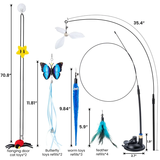 Alt view image 2 of 7 - 3-in-1 Cat Wand Toys,12Pcs Interactive Cat Feather Toys for Indoor Self Play & Exercise,2 Reusable Strong Suction Cups,2 Hanging Spider Toys for Kitten