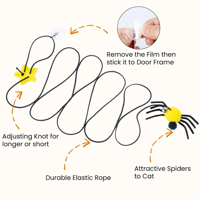 Alt view image 5 of 7 - 3-in-1 Cat Wand Toys,12Pcs Interactive Cat Feather Toys for Indoor Self Play & Exercise,2 Reusable Strong Suction Cups,2 Hanging Spider Toys for Kitten