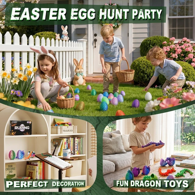 Alt view image 5 of 7 - 12PCS 3D Printed Dragon Eggs,Prefilled Easter Eggs with Dragon Fidget Toys | Halloween Party Favors Stocking Stuffers Gifts 3D Printed Animals Fidget Dinosaur Toys, Classroom Prizes Supplies for Kids