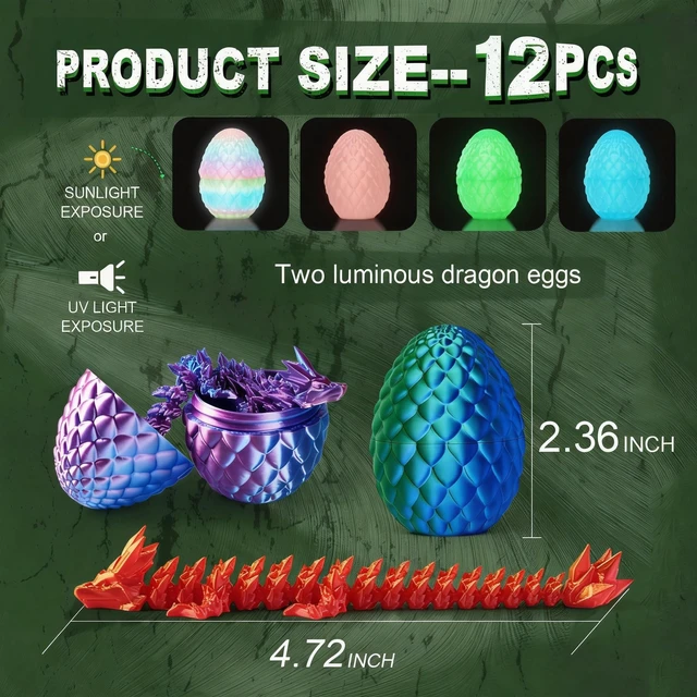 Alt view image 7 of 7 - 12PCS 3D Printed Dragon Eggs,Prefilled Easter Eggs with Dragon Fidget Toys | Halloween Party Favors Stocking Stuffers Gifts 3D Printed Animals Fidget Dinosaur Toys, Classroom Prizes Supplies for Kids