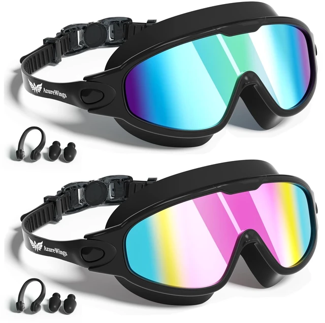 Main image of Swim Goggles 2 Pack, Wide View Anti Fog&UV Swimming Goggles for Audlt, No Leaking Swim Glasses for Men Women(Blue+Silver)