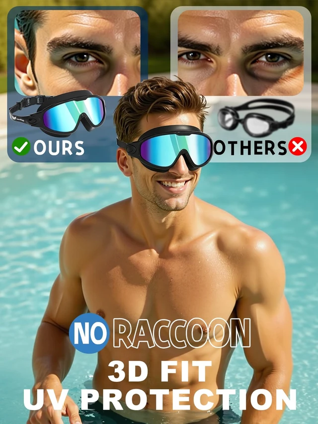 Alt view image 2 of 7 - Swim Goggles 2 Pack, Wide View Anti Fog&UV Swimming Goggles for Audlt, No Leaking Swim Glasses for Men Women(Blue+Silver)