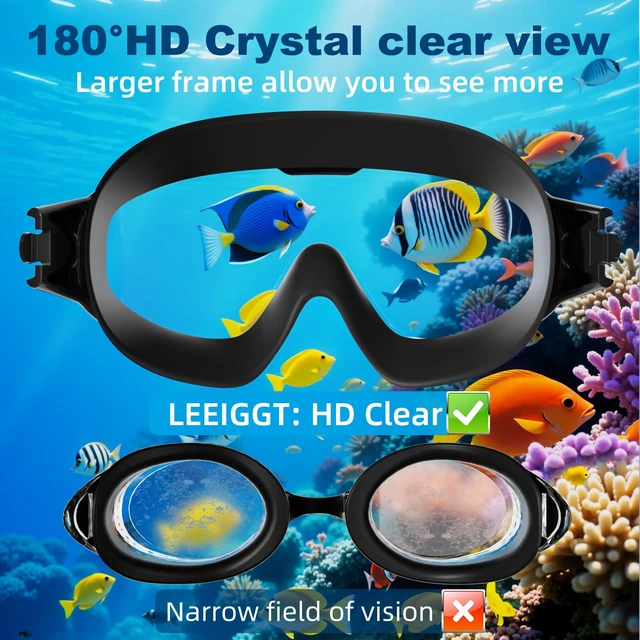 Alt view image 6 of 7 - Swim Goggles 2 Pack, Wide View Anti Fog&UV Swimming Goggles for Audlt, No Leaking Swim Glasses for Men Women(Blue+Silver)