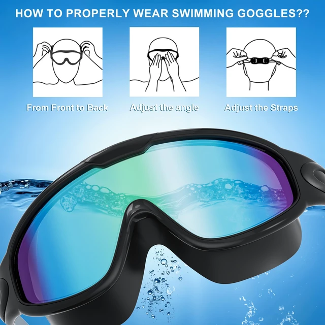 Alt view image 5 of 7 - Swim Goggles 2 Pack, Wide View Anti Fog&UV Swimming Goggles for Audlt, No Leaking Swim Glasses for Men Women(Blue+Silver)