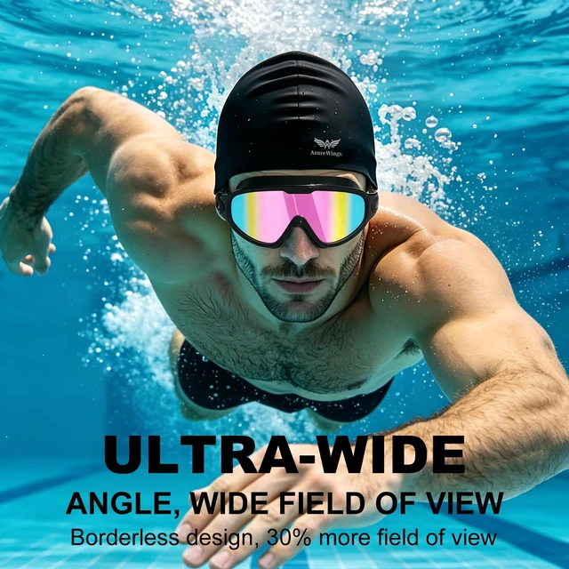 Alt view image 7 of 7 - Swim Goggles 2 Pack, Wide View Anti Fog&UV Swimming Goggles for Audlt, No Leaking Swim Glasses for Men Women(Blue+Silver)