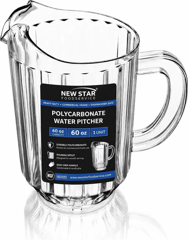 Main image of Commercial Polycarbonate Water Pitcher, 60 oz, Clear | Restaurant Quality, Durable, Dishwasher Safe