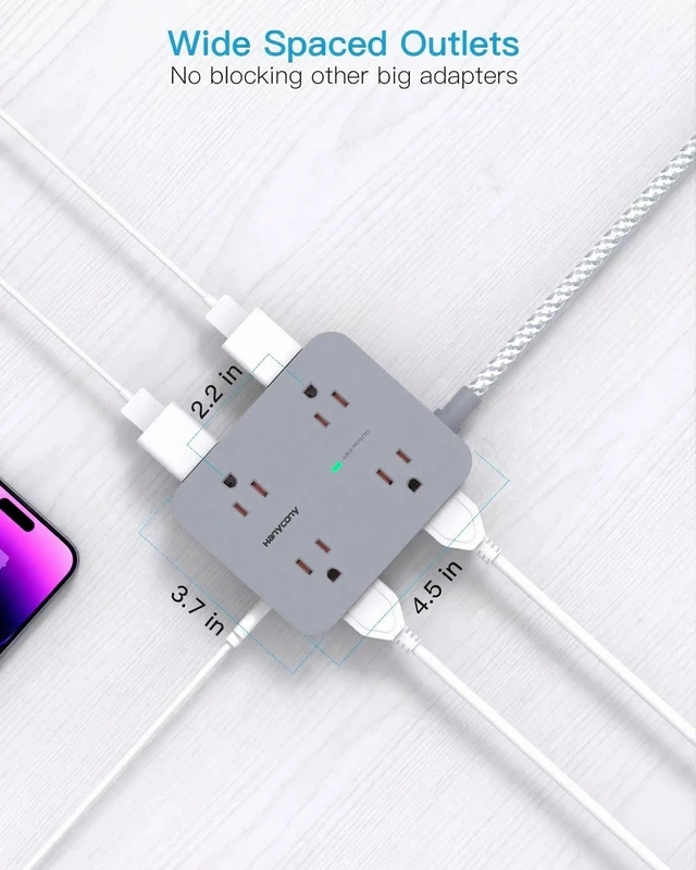 Alt view image 5 of 7 - 6Ft Surge Protector Power Strip USB C, 1080J, 8 Outlet Extender | Extension Cord with Multiple Outlets, 4 USB Ports(2 USB C), Flat Plug, Wall Mount, Home Dorm Room Essentials, ETL Listed