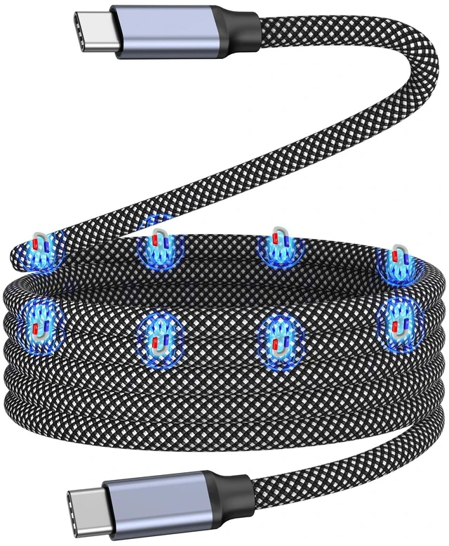Main image of Magnetic USB C Charger Cable, 240W Type C Charging Cable, 5A USB C to USB C Cable, 3.3ft Type C Fast Charging Cord Braided and Data Sync for iPhone 15 16 Pro/Pro Max/Plus, MacBook, Galaxy S24