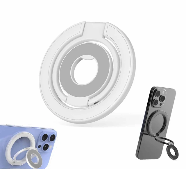 Main image of Magnetic Phone Ring Holder for Phone, 360° Metal Folding Dual-Sided Magnetic Cell Phone Finger Ring Stand Holder for iPhone 18-12 Pro Max for Car Mounts (White)