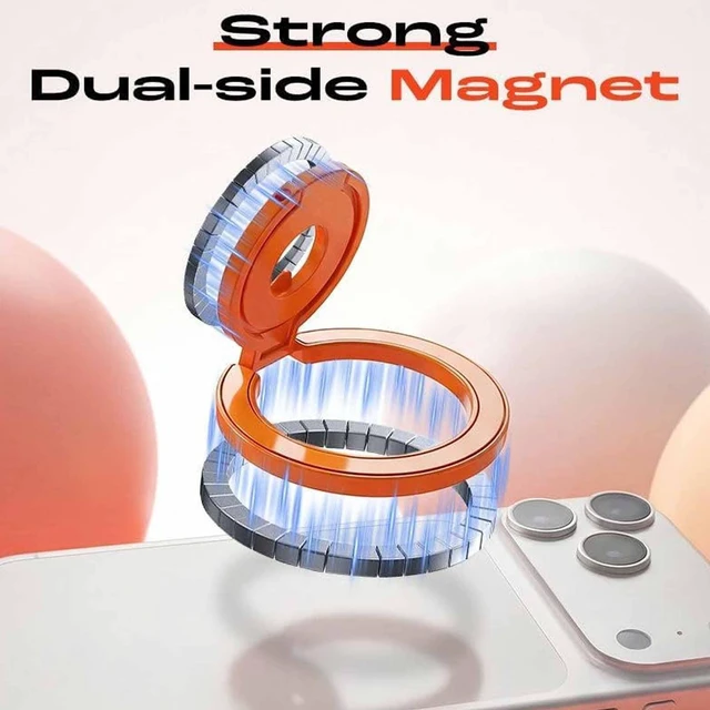 Alt view image 2 of 4 - Magnetic Phone Ring Holder for Phone, 360° Metal Folding Dual-Sided Magnetic Cell Phone Finger Ring Stand Holder for iPhone 18-12 Pro Max for Car Mounts (White)