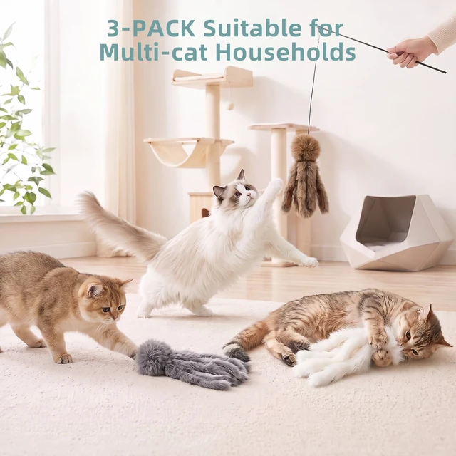 Alt view image 5 of 7 - Octopus 3 Pack Rabbit Fur Cat Toy for Indoor Cats | Octopus Tentacle Design, Faux Rabbit Fur, No Catnip, Handmade, Stress Relief, Hunting Instinct Toy, Prefect For Bunny Kick