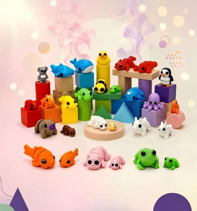 Alt view image 5 of 6 - 102PCS Mini & Tiny 3D Printed Animals, Flexible Articulated Fidget Toys | 52 Mini + 50 Tiny Animals for Party Favors, Classroom Rewards, Goodie Bag Stuffers, Treasure Boxes, Collecting & Desk Pets