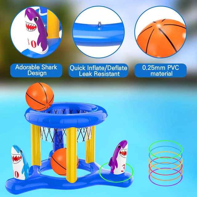 Alt view image 5 of 6 - Pool Toys Pool Floats Pool Games for Kids Adult, Inflatable Pool Basketball Hoop & Ring Toss Game, 2-in-1 Pool Floating Outdoor Party Water Toy for Adults Family Kids Ages 4-8-12 (Blue-1)