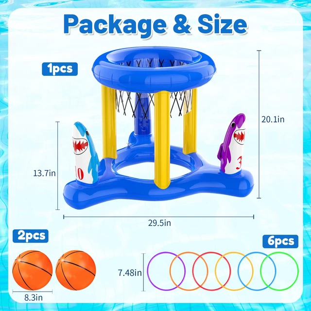 Alt view image 2 of 6 - Pool Toys Pool Floats Pool Games for Kids Adult, Inflatable Pool Basketball Hoop & Ring Toss Game, 2-in-1 Pool Floating Outdoor Party Water Toy for Adults Family Kids Ages 4-8-12 (Blue-1)