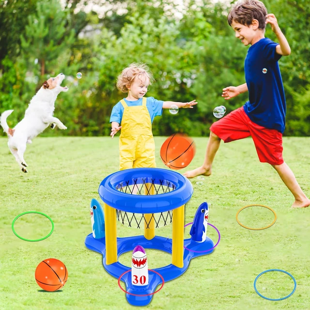 Alt view image 6 of 6 - Pool Toys Pool Floats Pool Games for Kids Adult, Inflatable Pool Basketball Hoop & Ring Toss Game, 2-in-1 Pool Floating Outdoor Party Water Toy for Adults Family Kids Ages 4-8-12 (Blue-1)