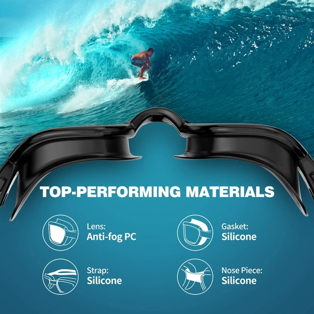 Alt view image 3 of 7 - Swim Goggles for Men Women Youth, Anti-Fog No Leaking | Zipper travel storage case, clear/smoke/mirror lenses. Swimming cap available with select styles.