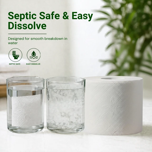 Alt view image 2 of 7 - Premium 100% Bamboo Tree-Free Toilet Paper, 6 Mega Rolls, 3-Ply, 300 Sheets per Roll, Septic Safe, Plastic & PFAS Free, FSC Certified