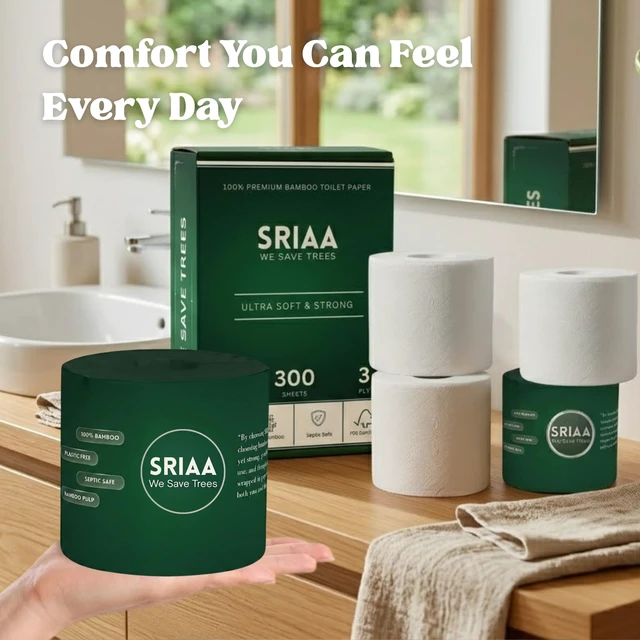 Alt view image 7 of 7 - Premium 100% Bamboo Tree-Free Toilet Paper, 6 Mega Rolls, 3-Ply, 300 Sheets per Roll, Septic Safe, Plastic & PFAS Free, FSC Certified