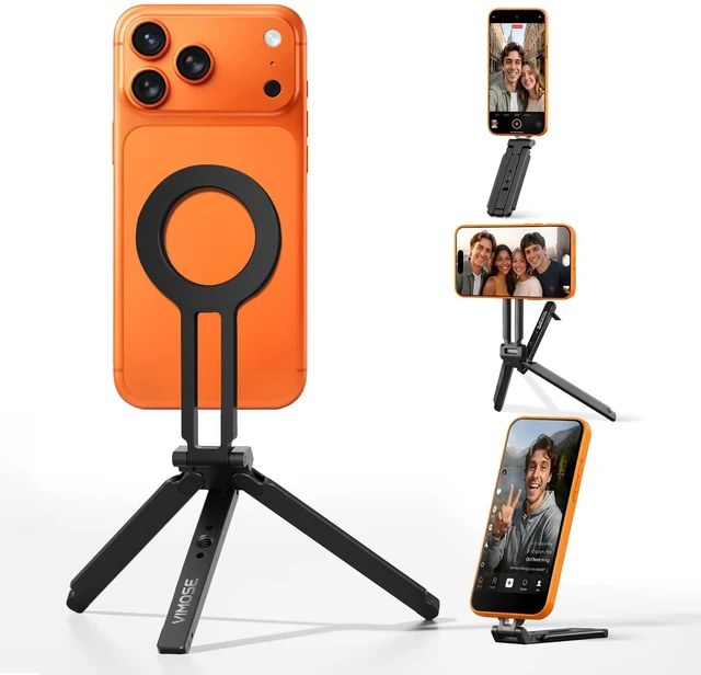Main image of for MagSafe Tripod for iPhone-Compact &Portable Phone Stand for Desk | Metal Magnetic Tripod for iPhone 17/16/15/14/13/12 Series, with 1/4" Screw & Hook, for Travel, Selfie, Vlogging, Video Call