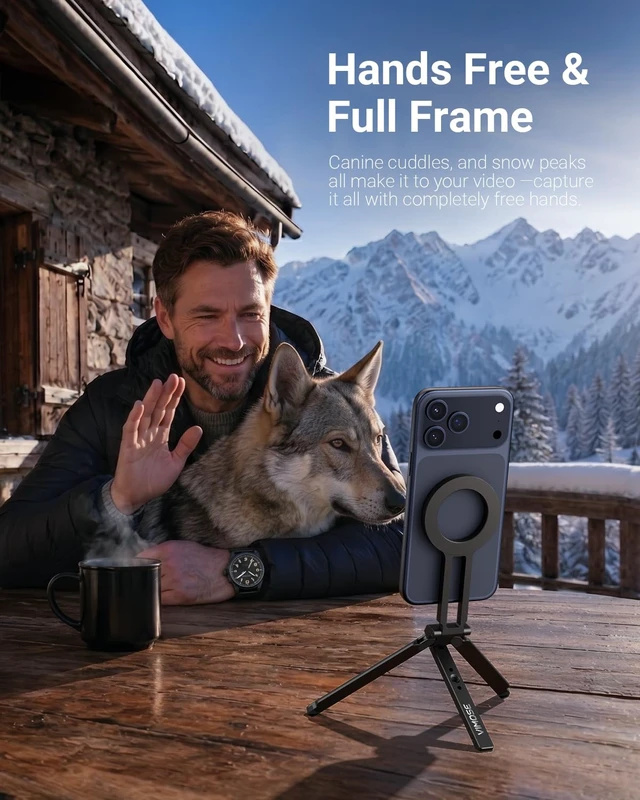 Alt view image 2 of 6 - for MagSafe Tripod for iPhone-Compact &Portable Phone Stand for Desk | Metal Magnetic Tripod for iPhone 17/16/15/14/13/12 Series, with 1/4" Screw & Hook, for Travel, Selfie, Vlogging, Video Call