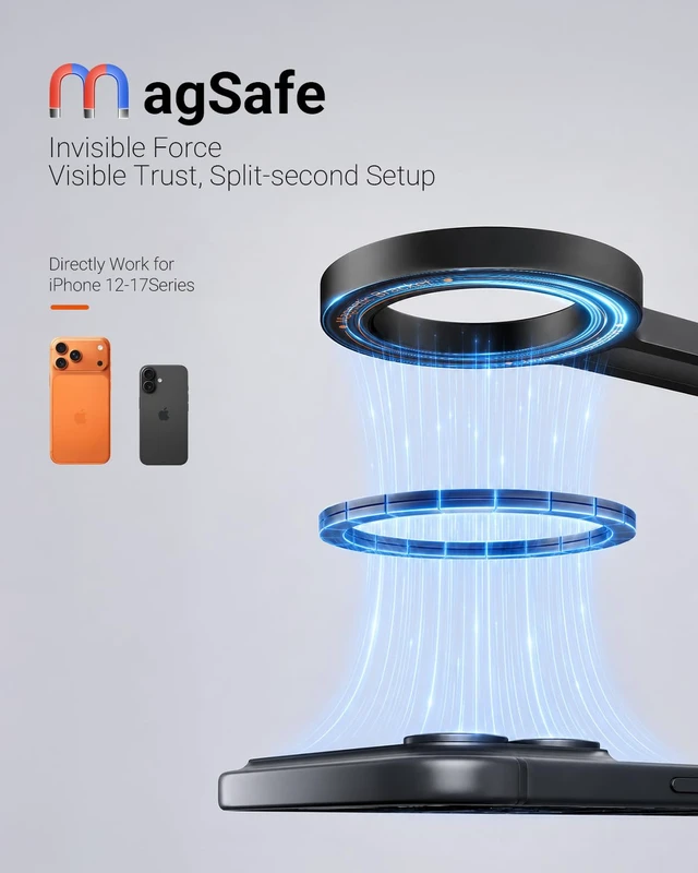 Alt view image 3 of 6 - for MagSafe Tripod for iPhone-Compact &Portable Phone Stand for Desk | Metal Magnetic Tripod for iPhone 17/16/15/14/13/12 Series, with 1/4" Screw & Hook, for Travel, Selfie, Vlogging, Video Call