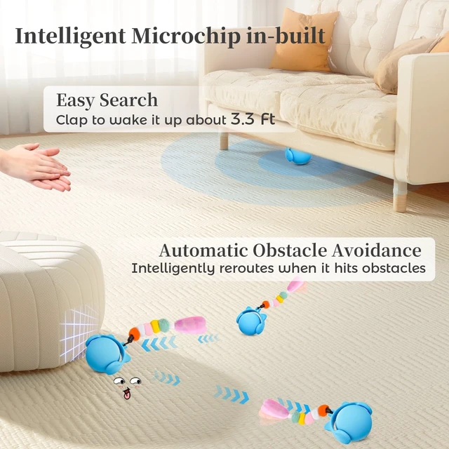 Alt view image 3 of 7 - Cat Toys for Indoor Cats, New Intelligent Voice Timing Touch Control Cats Ball, Simulate Mouse Sound Kitten Toy, Automatic Interactive Moving Cat Toy for All Ages