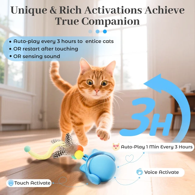 Alt view image 2 of 7 - Cat Toys for Indoor Cats, New Intelligent Voice Timing Touch Control Cats Ball, Simulate Mouse Sound Kitten Toy, Automatic Interactive Moving Cat Toy for All Ages